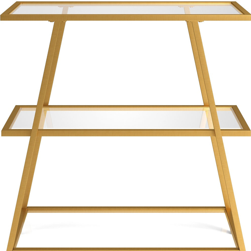 Gold Metal And Glass Three Tier Etagere Bookcase By Homeroots | Bookcases | Modishstore - 2