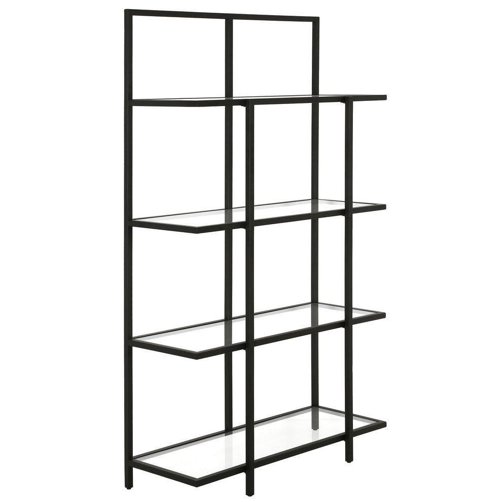 Black Metal And Glass Four Tier Etagere Bookcase By Homeroots | Bookcases | Modishstore - 3