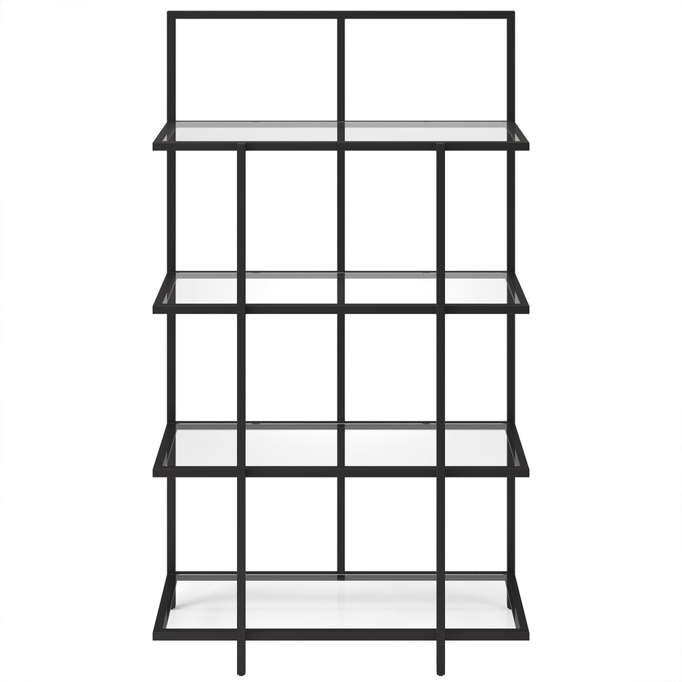 Black Metal And Glass Four Tier Etagere Bookcase By Homeroots | Bookcases | Modishstore - 5