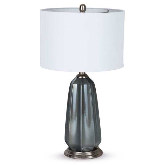 Blue Gray Ceramic LED Table Lamp With White Drum Shade By Homeroots | Table Lamps | Modishstore - 1