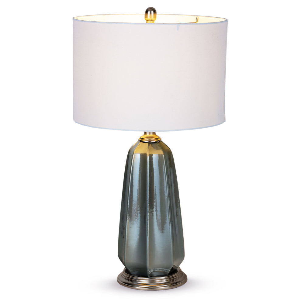Blue Gray Ceramic LED Table Lamp With White Drum Shade By Homeroots | Table Lamps | Modishstore - 2