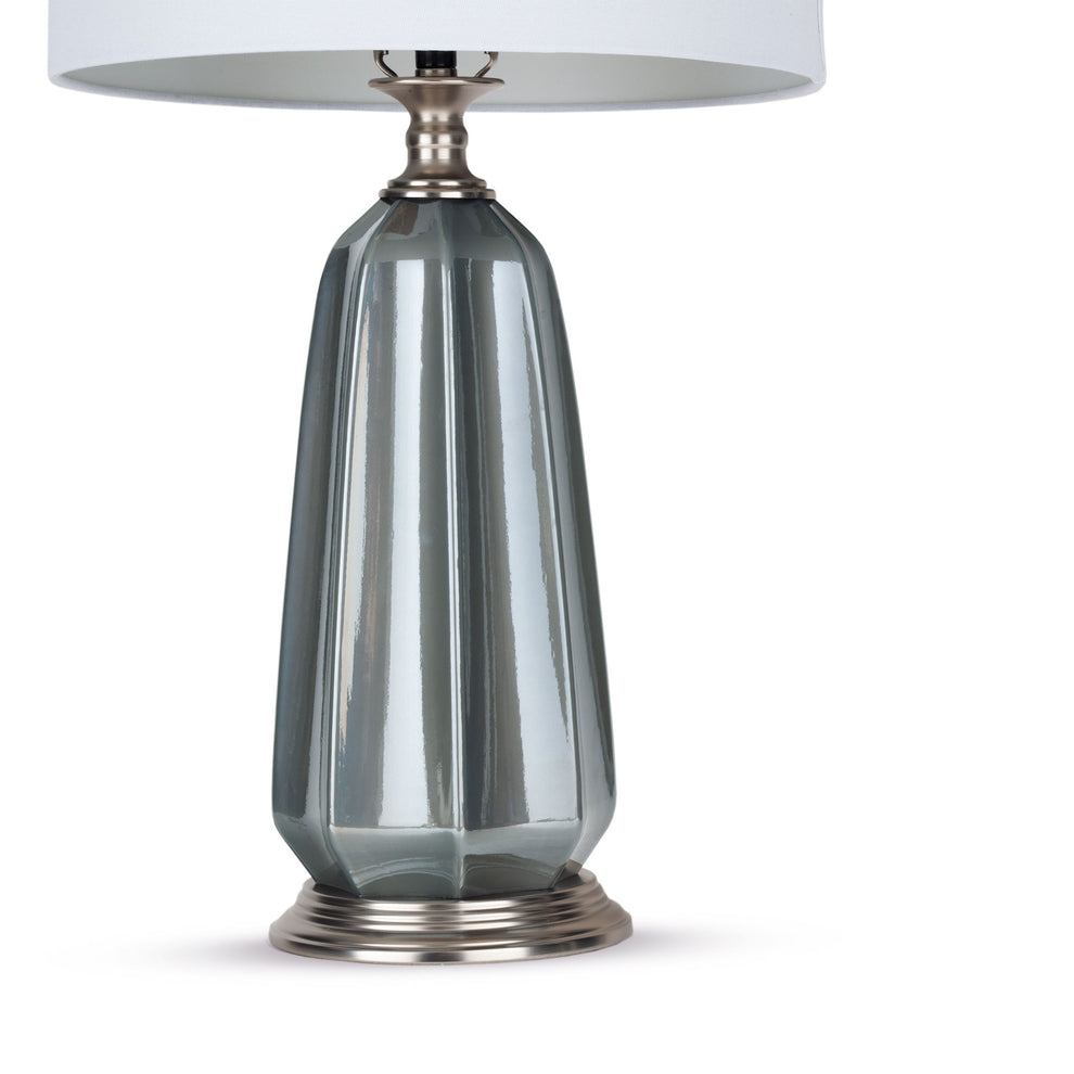 Blue Gray Ceramic LED Table Lamp With White Drum Shade By Homeroots | Table Lamps | Modishstore - 3