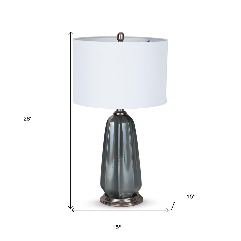 Blue Gray Ceramic LED Table Lamp With White Drum Shade By Homeroots | Table Lamps | Modishstore - 4