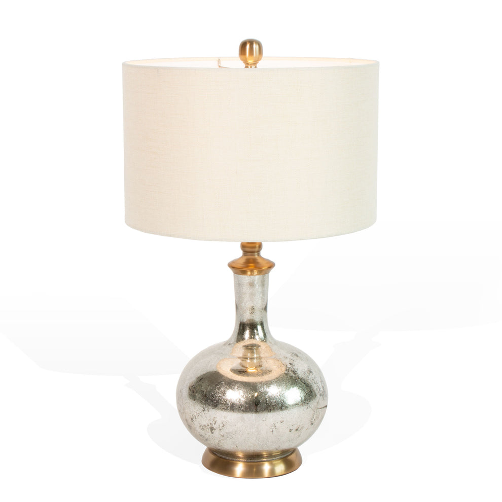 Silver Metallic Glass LED Table Lamp With Ivory Drum Shade By Homeroots | Table Lamps | Modishstore - 3