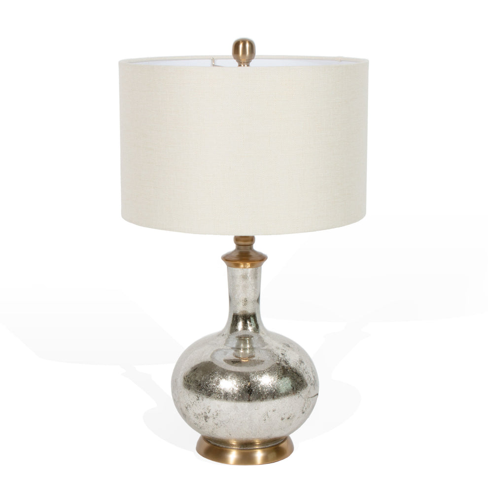 Silver Metallic Glass LED Table Lamp With Ivory Drum Shade By Homeroots | Table Lamps | Modishstore - 5