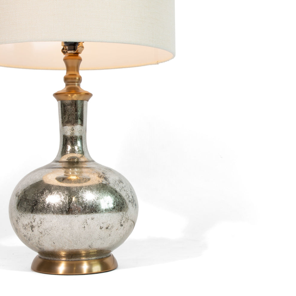 Silver Metallic Glass LED Table Lamp With Ivory Drum Shade By Homeroots | Table Lamps | Modishstore - 2