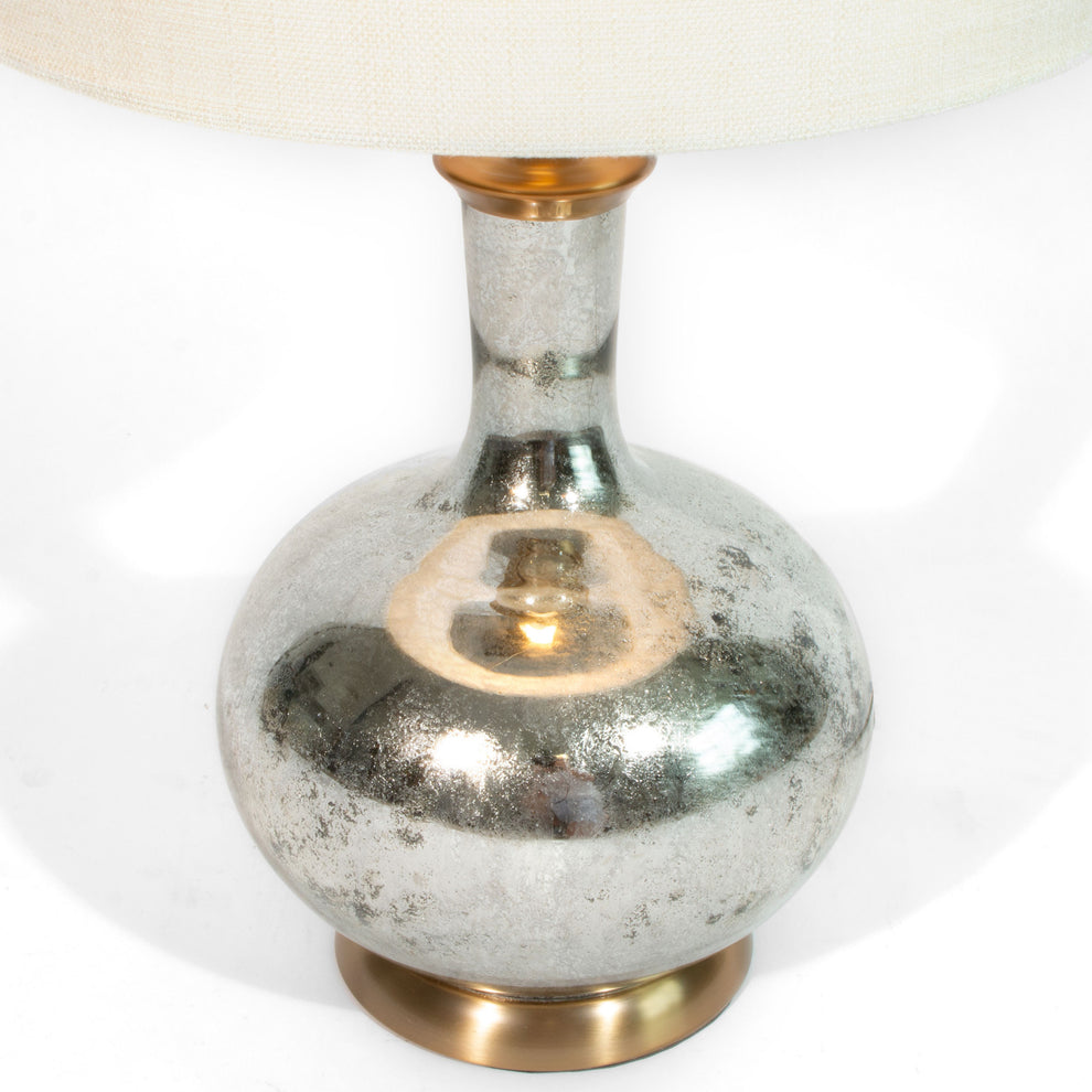 Silver Metallic Glass LED Table Lamp With Ivory Drum Shade By Homeroots | Table Lamps | Modishstore - 4