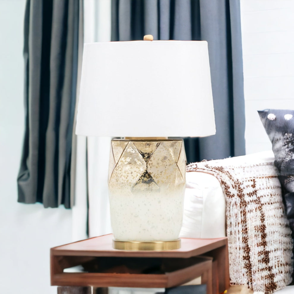 White and Gold Mercury Glass Table Lamp With White Cone Shade By Homeroots | Table Lamps | Modishstore - 2