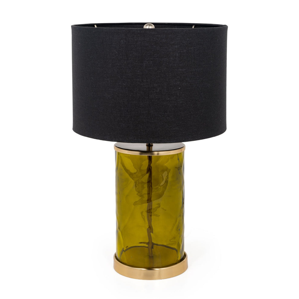 Green Glass LED Table Lamp With Black Drum Shade By Homeroots | Table Lamps | Modishstore - 2