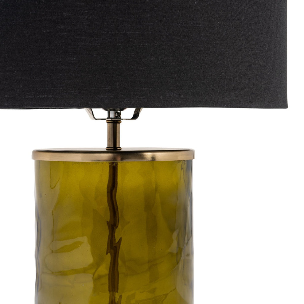 Green Glass LED Table Lamp With Black Drum Shade By Homeroots | Table Lamps | Modishstore - 3