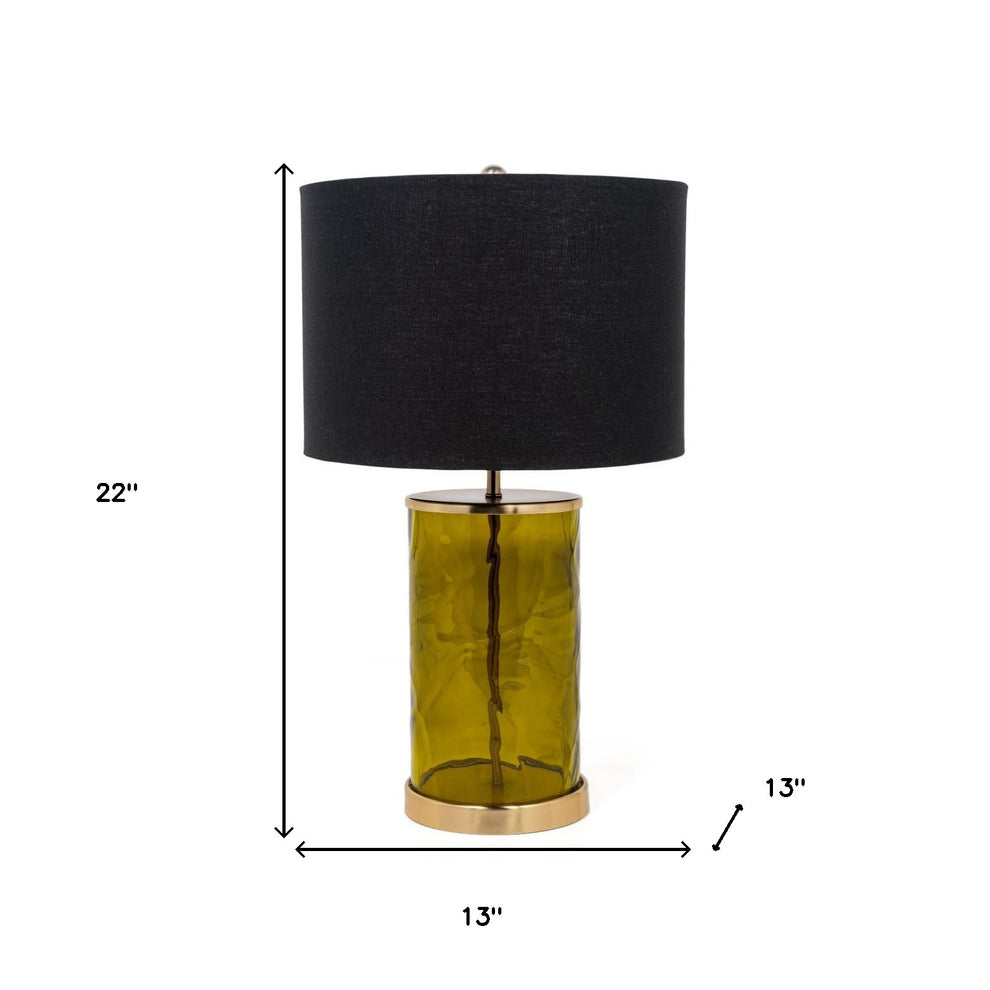 Green Glass LED Table Lamp With Black Drum Shade By Homeroots | Table Lamps | Modishstore - 6