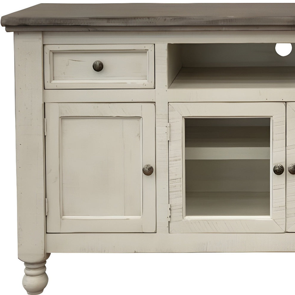 Ivory Solid Wood Open shelving Distressed TV Stand By Homeroots | TV Stands | Modishstore - 3