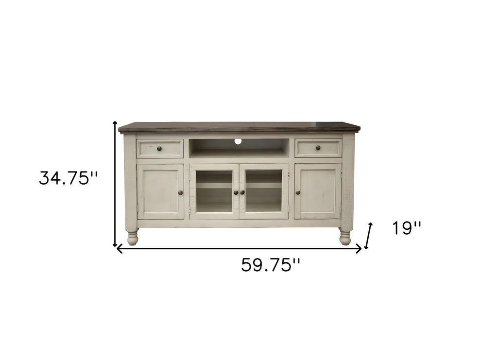 Ivory Solid Wood Open shelving Distressed TV Stand By Homeroots | TV Stands | Modishstore - 4