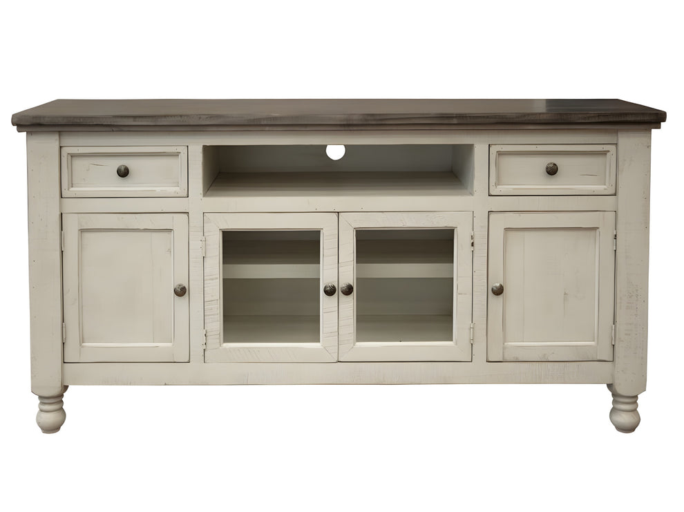 Ivory Solid Wood Open shelving Distressed TV Stand By Homeroots | TV Stands | Modishstore - 6