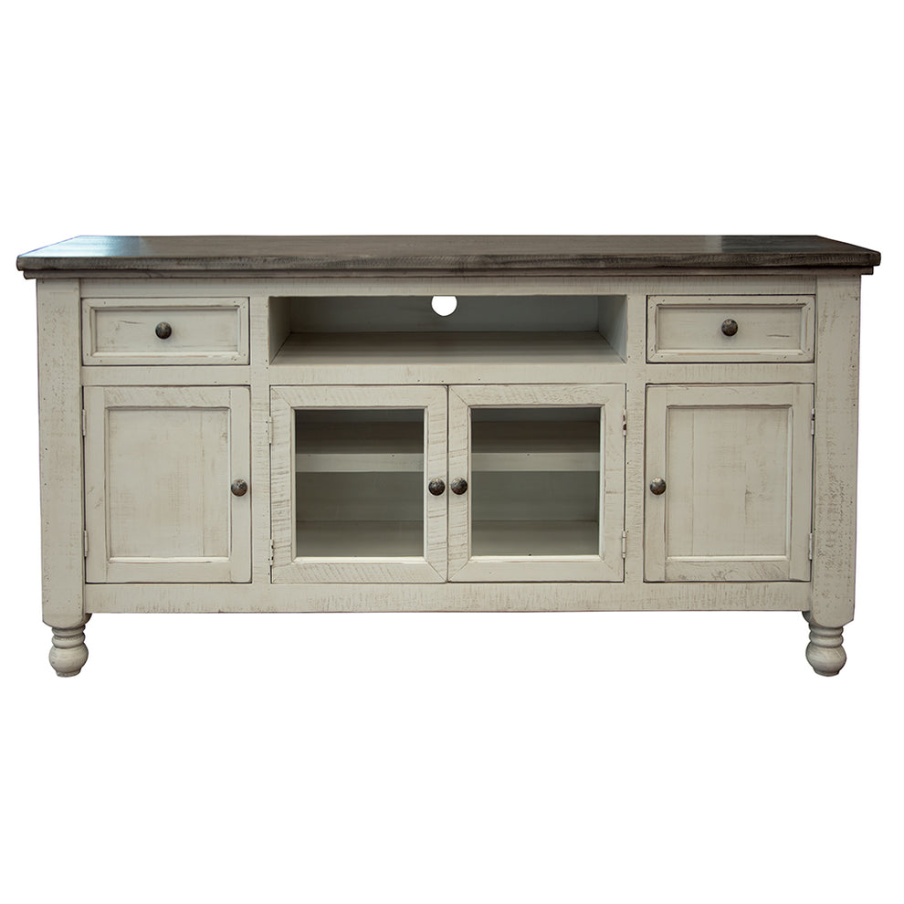 Ivory Solid Wood Enclosed Storage Distressed TV Stand By Homeroots | TV Stands | Modishstore - 5