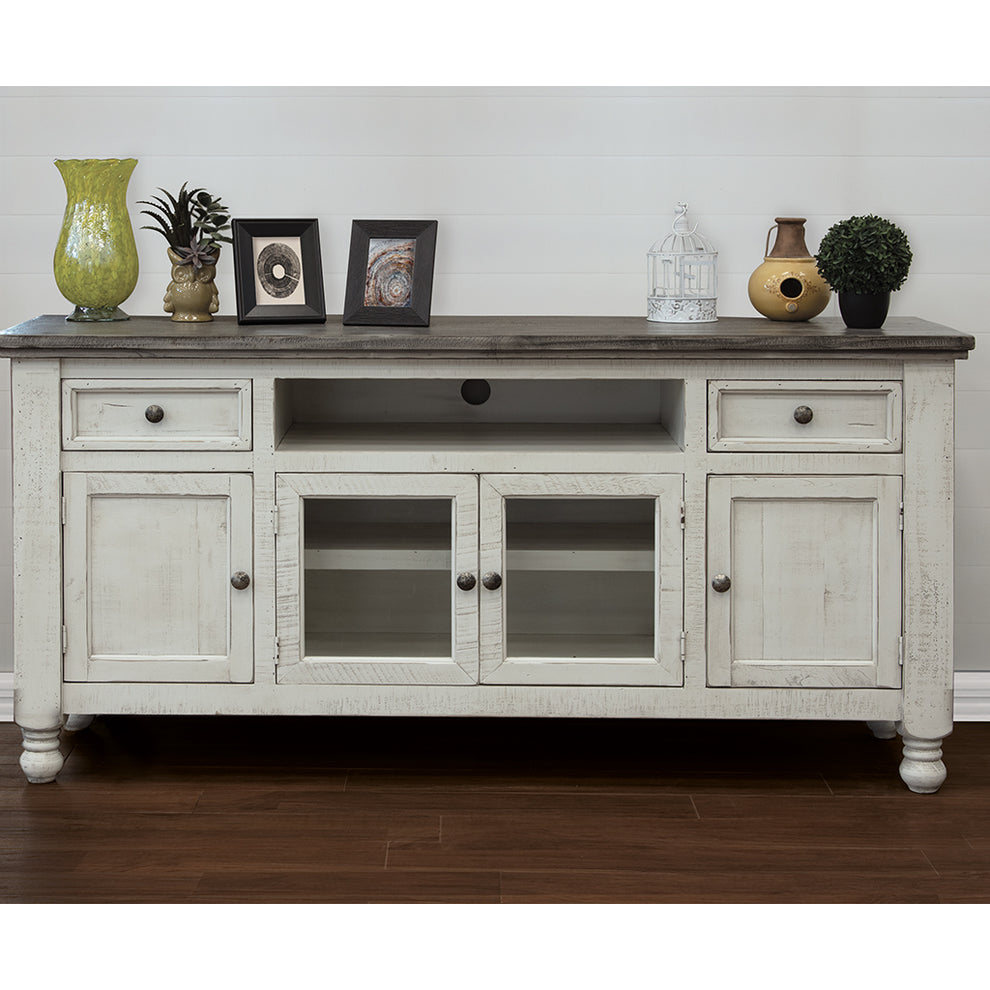 Ivory Solid Wood Enclosed Storage Distressed TV Stand By Homeroots | TV Stands | Modishstore - 4