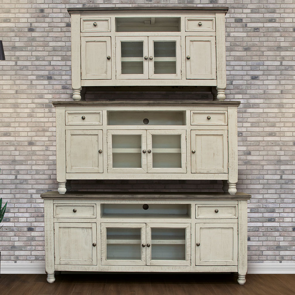 Ivory Solid Wood Enclosed Storage Distressed TV Stand By Homeroots | TV Stands | Modishstore - 3