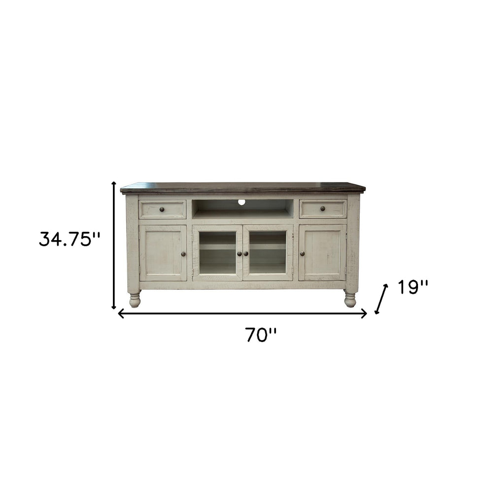 Ivory Solid Wood Enclosed Storage Distressed TV Stand By Homeroots | TV Stands | Modishstore - 2