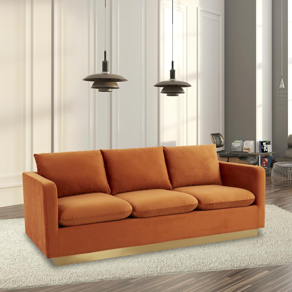 LeisureMod Nervo Modern Mid-Century Upholstered Velvet Sofa with Gold Frame | Sofas | Modishstore - 29