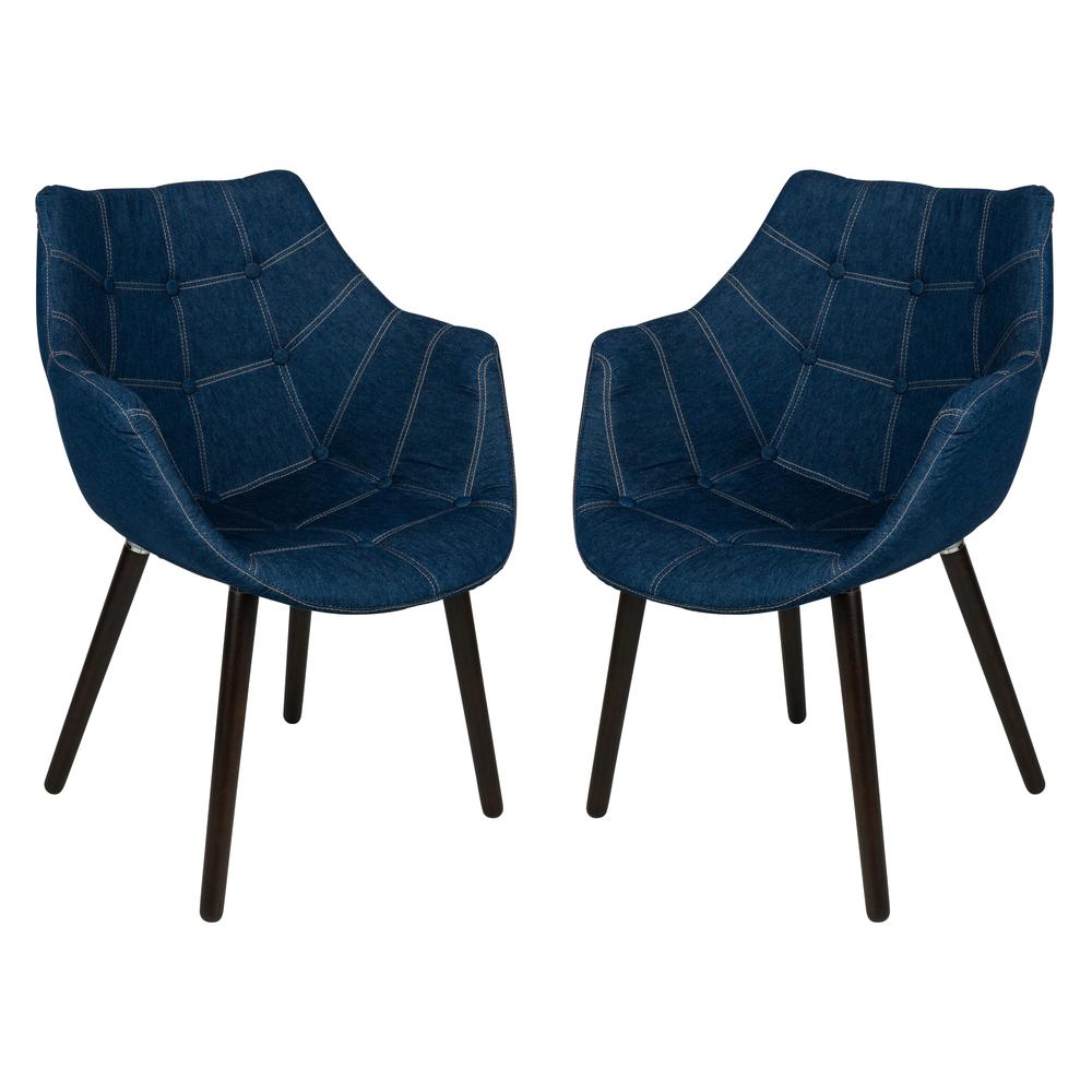 LeisureMod Milburn Tufted Denim Lounge Chair, Set of 2 | Lounge Chairs | Modishstore - 2