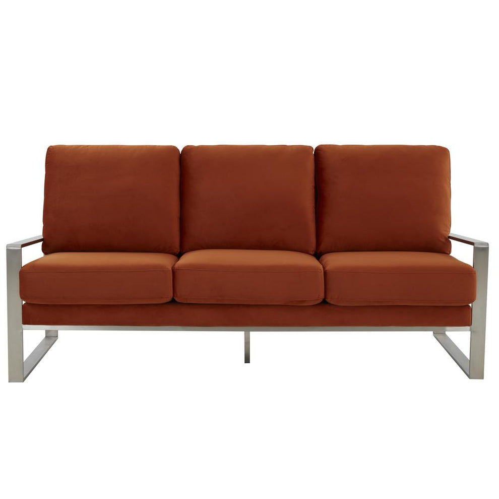 LeisureMod Jefferson Contemporary Modern Design Velvet Sofa With Silver Frame | Sofas | Modishstore - 30