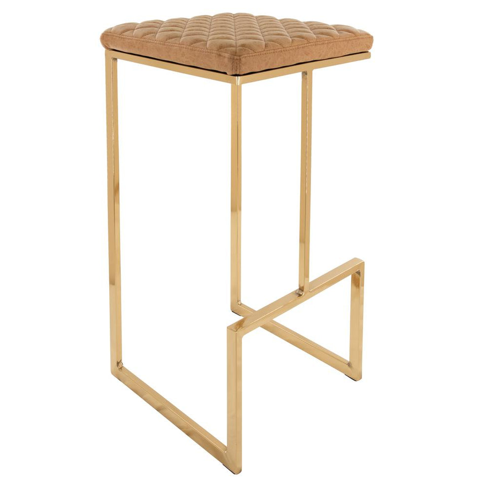 LeisureMod Quincy Quilted Stitched Leather Bar Stools With Gold Metal Frame - QSG29BR | Bar Stools | Modishstore - 5