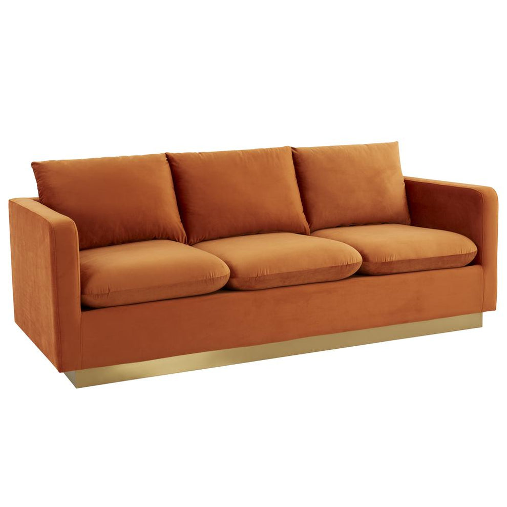 LeisureMod Nervo Modern Mid-Century Upholstered Velvet Sofa with Gold Frame | Sofas | Modishstore - 34