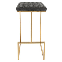 LeisureMod Quincy Quilted Stitched Leather Bar Stools With Gold Metal Frame - QSG29GR