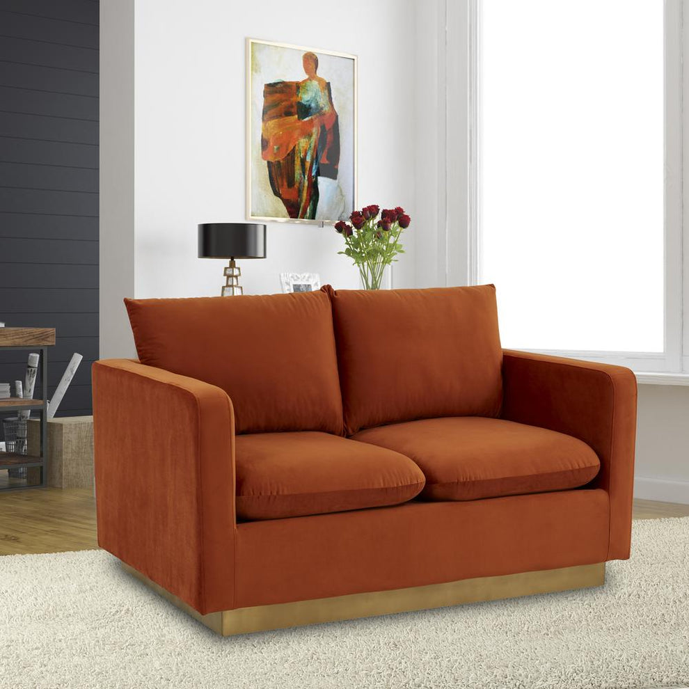 LeisureMod Nervo Modern Mid-Century Upholstered Velvet Loveseat with Gold Frame | Loveseats | Modishstore - 37