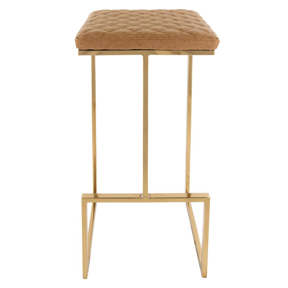 LeisureMod Quincy Quilted Stitched Leather Bar Stools With Gold Metal Frame - QSG29BR | Bar Stools | Modishstore - 4