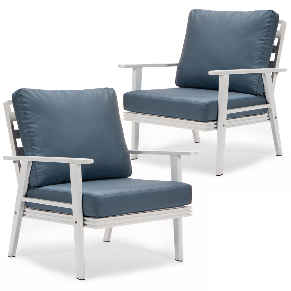 LeisureMod Walbrooke Outdoor Patio White Aluminum Armchairs With Cushions Set Of 2 | Outdoor Chairs | Modishstore - 6