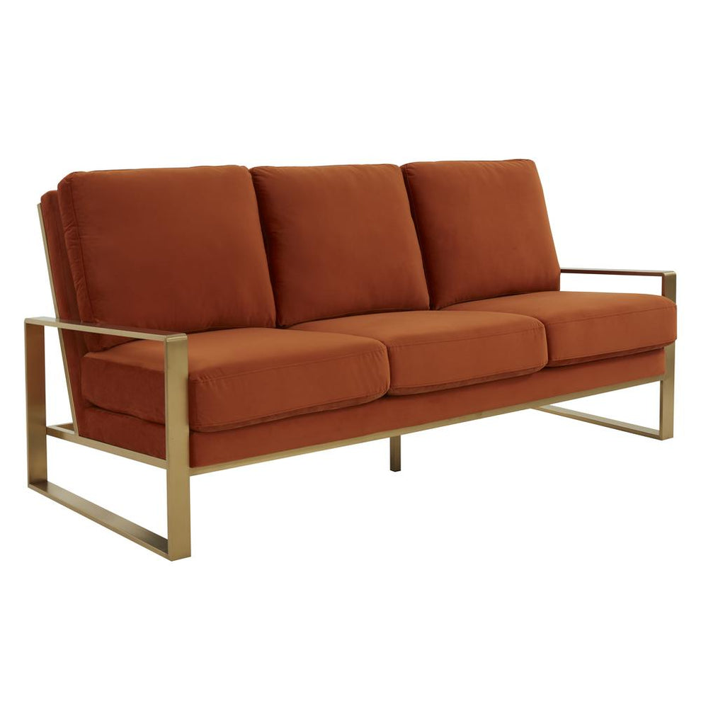 LeisureMod Jefferson Contemporary Modern Design Velvet Sofa With Gold Frame. | Sofas | Modishstore - 30