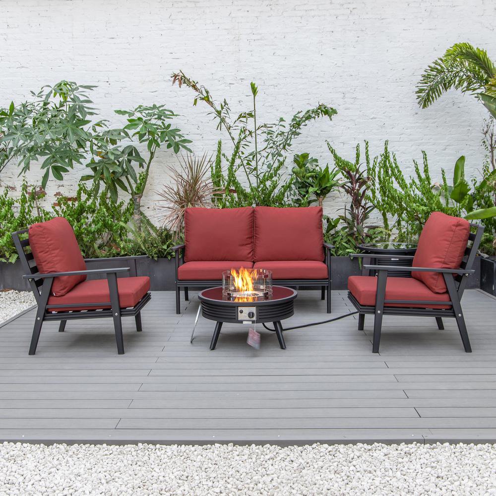 LeisureMod Walbrooke Modern Black Patio Conversation With Round Fire Pit With Slats Design & Tank Holder | Outdoor Sofas, Loveseats & Sectionals | Modishstore - 55