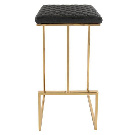 LeisureMod Quincy Quilted Stitched Leather Bar Stools With Gold Metal Frame - QSG29BL | Bar Stools | Modishstore