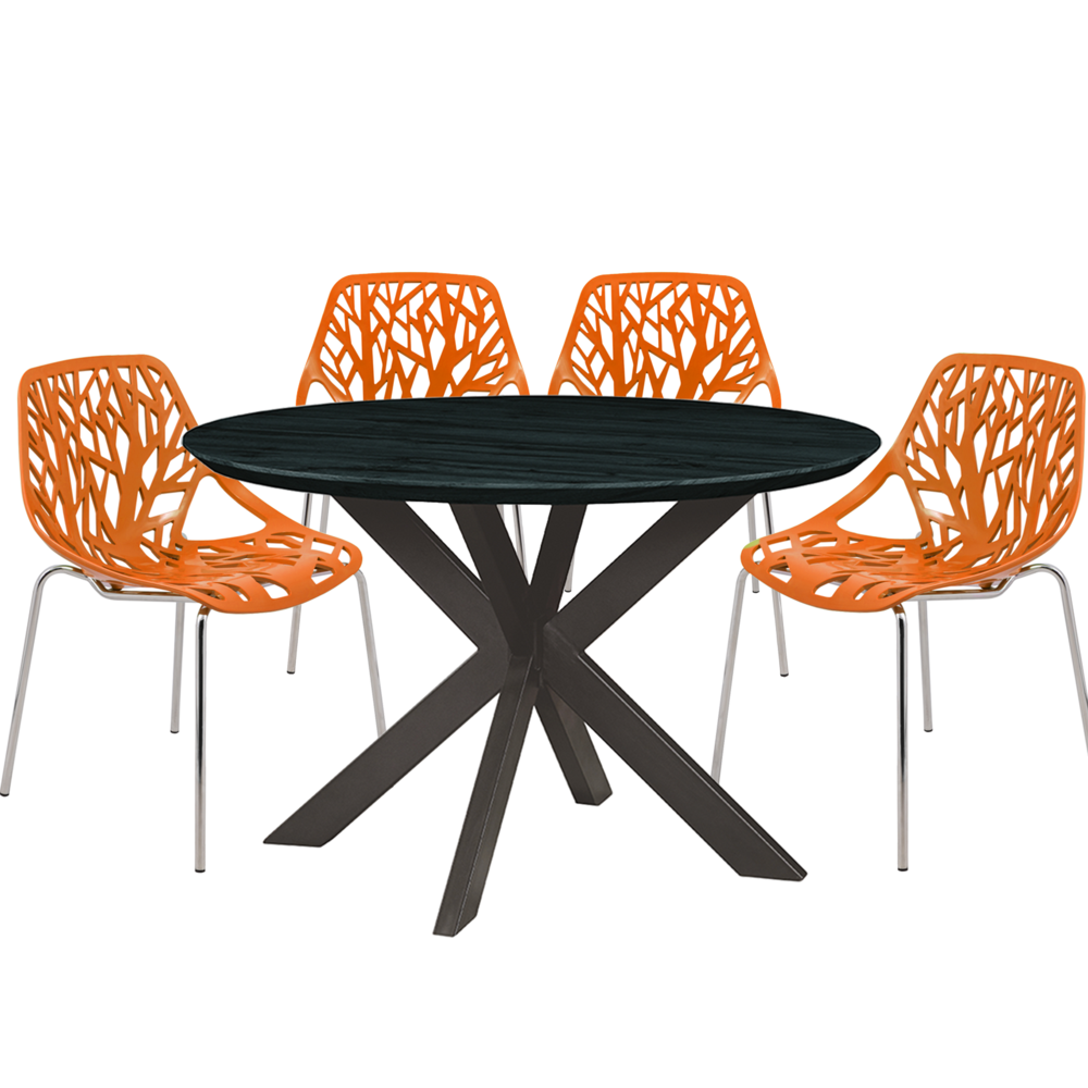 Leisuremod Ravenna Mid-Century Modern 5-Piece Metal Dining Set with 4 Stackable Plastic Chairs | Dining Sets | Modishstore - 73