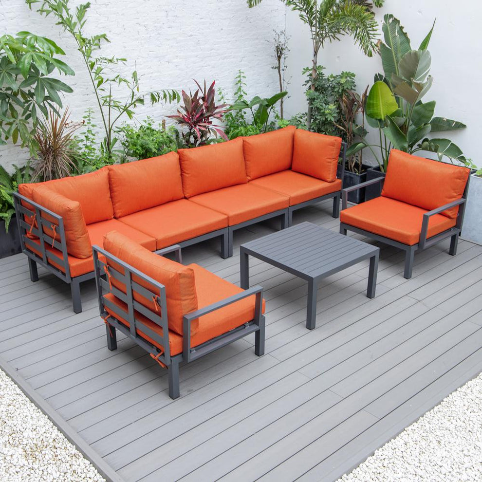 LeisureMod Hamilton 7-Piece Aluminum Patio Conversation Set With Coffee Table And Cushions | Outdoor Sofas, Loveseats & Sectionals | Modishstore - 83
