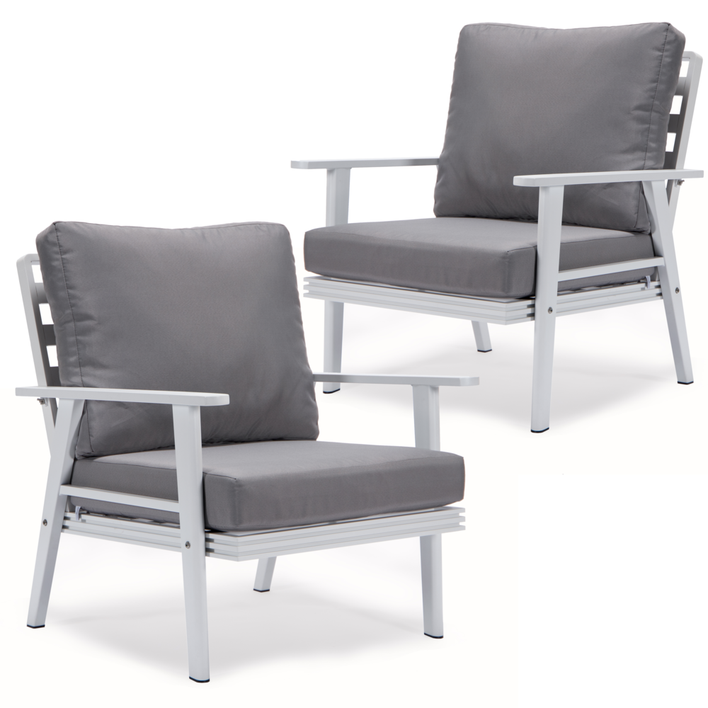 LeisureMod Walbrooke Outdoor Patio White Aluminum Armchairs With Cushions Set Of 2 | Outdoor Chairs | Modishstore - 17