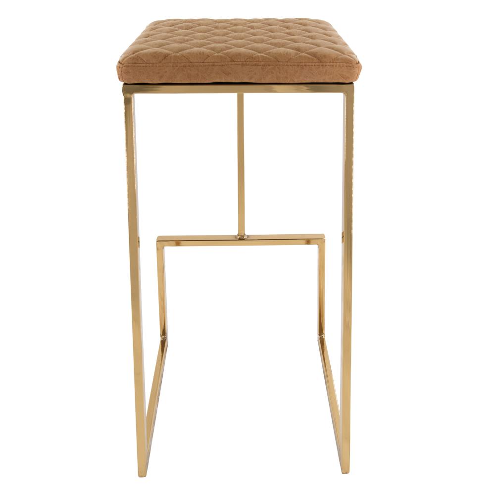 LeisureMod Quincy Quilted Stitched Leather Bar Stools With Gold Metal Frame - QSG29BR | Bar Stools | Modishstore - 3