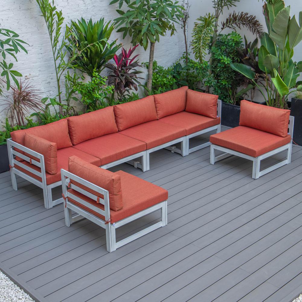 LeisureMod Chelsea 6-Piece Patio Sectional Weathered Grey Aluminum With Cushions | Outdoor Sofas, Loveseats & Sectionals | Modishstore - 56