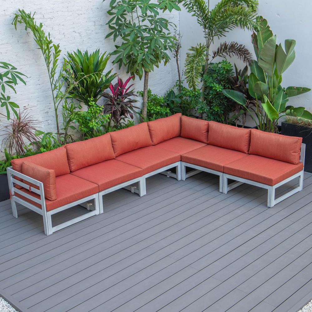LeisureMod Chelsea 6-Piece Patio Sectional Weathered Grey Aluminum With Cushions | Outdoor Sofas, Loveseats & Sectionals | Modishstore - 55