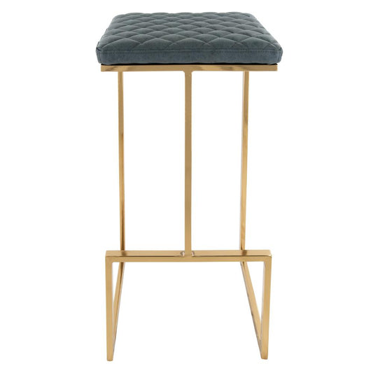 LeisureMod Quincy Quilted Stitched Leather Bar Stools With Gold Metal Frame - QSG29BU | Bar Stools | Modishstore