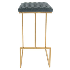 LeisureMod Quincy Quilted Stitched Leather Bar Stools With Gold Metal Frame - QSG29BU