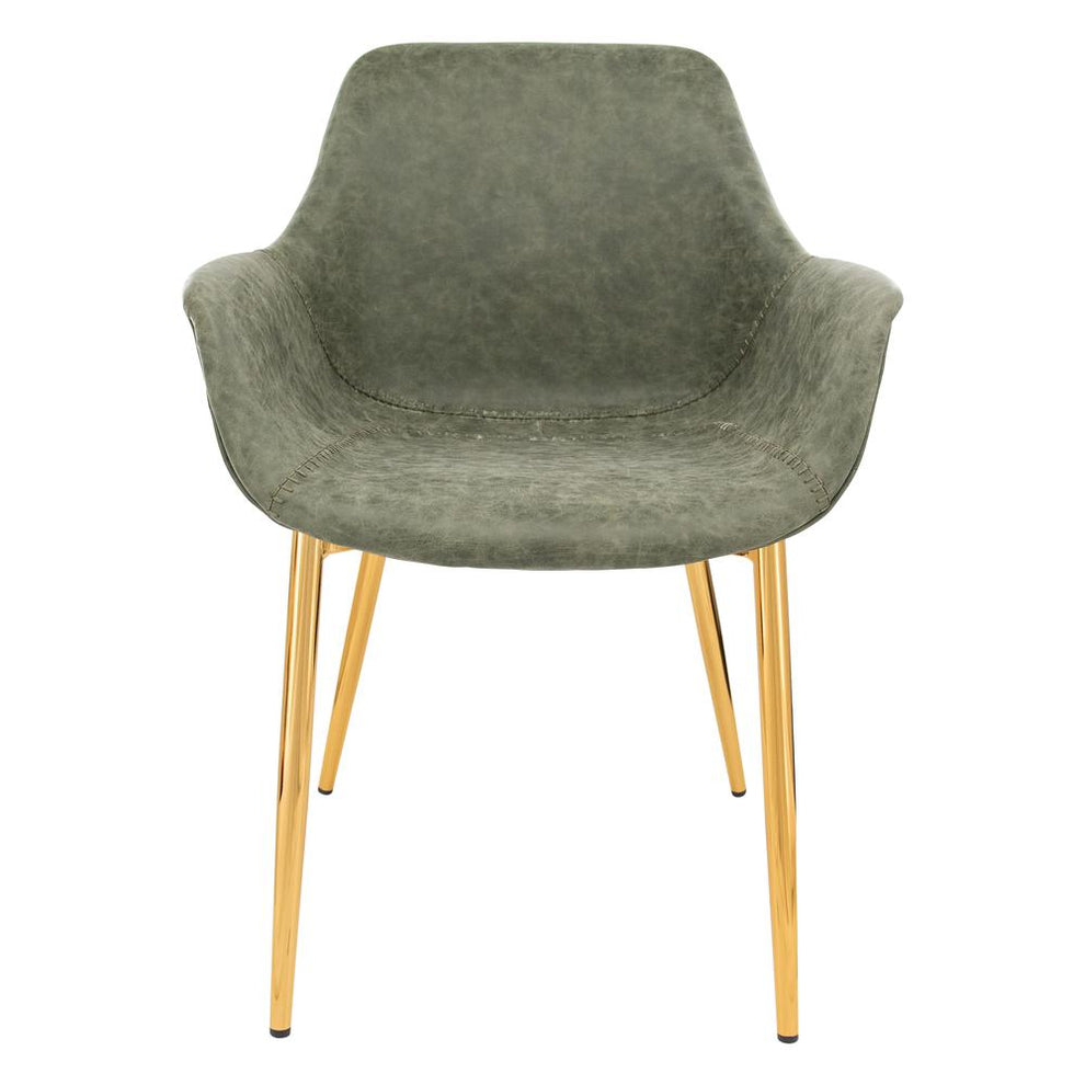LeisureMod Markley Modern Leather Dining Arm Chair With Gold Metal Legs - ECG26G | Dining Chairs | Modishstore