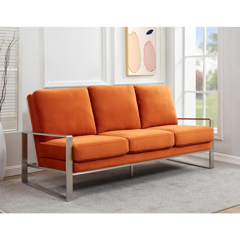 LeisureMod Jefferson Contemporary Modern Design Velvet Sofa With Silver Frame | Sofas | Modishstore - 28