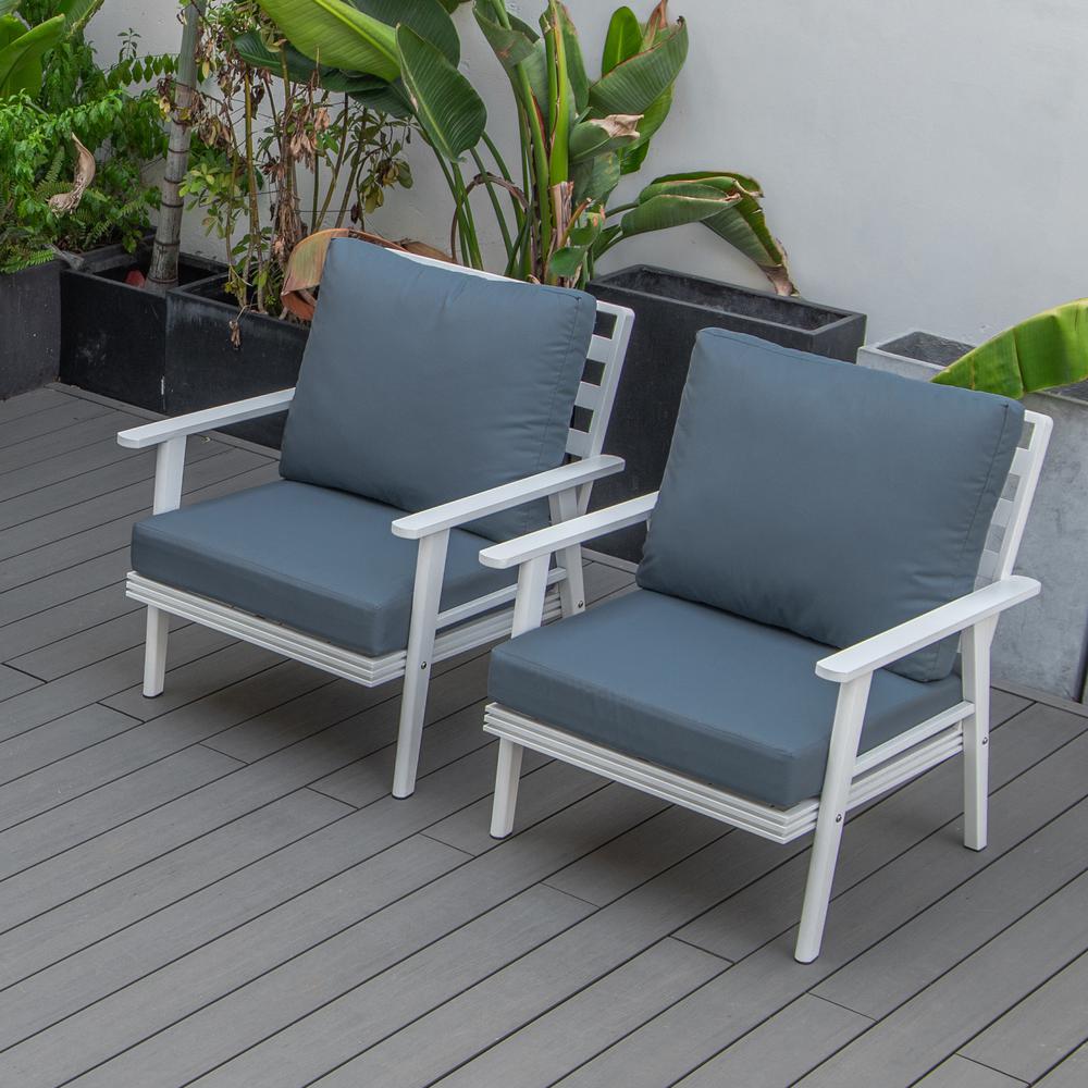 LeisureMod Walbrooke Outdoor Patio White Aluminum Armchairs With Cushions Set Of 2 | Outdoor Chairs | Modishstore - 9