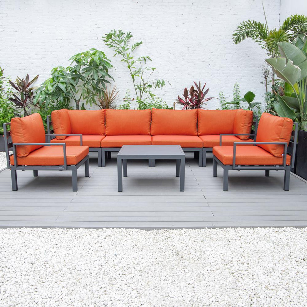 LeisureMod Hamilton 7-Piece Aluminum Patio Conversation Set With Coffee Table And Cushions | Outdoor Sofas, Loveseats & Sectionals | Modishstore - 82