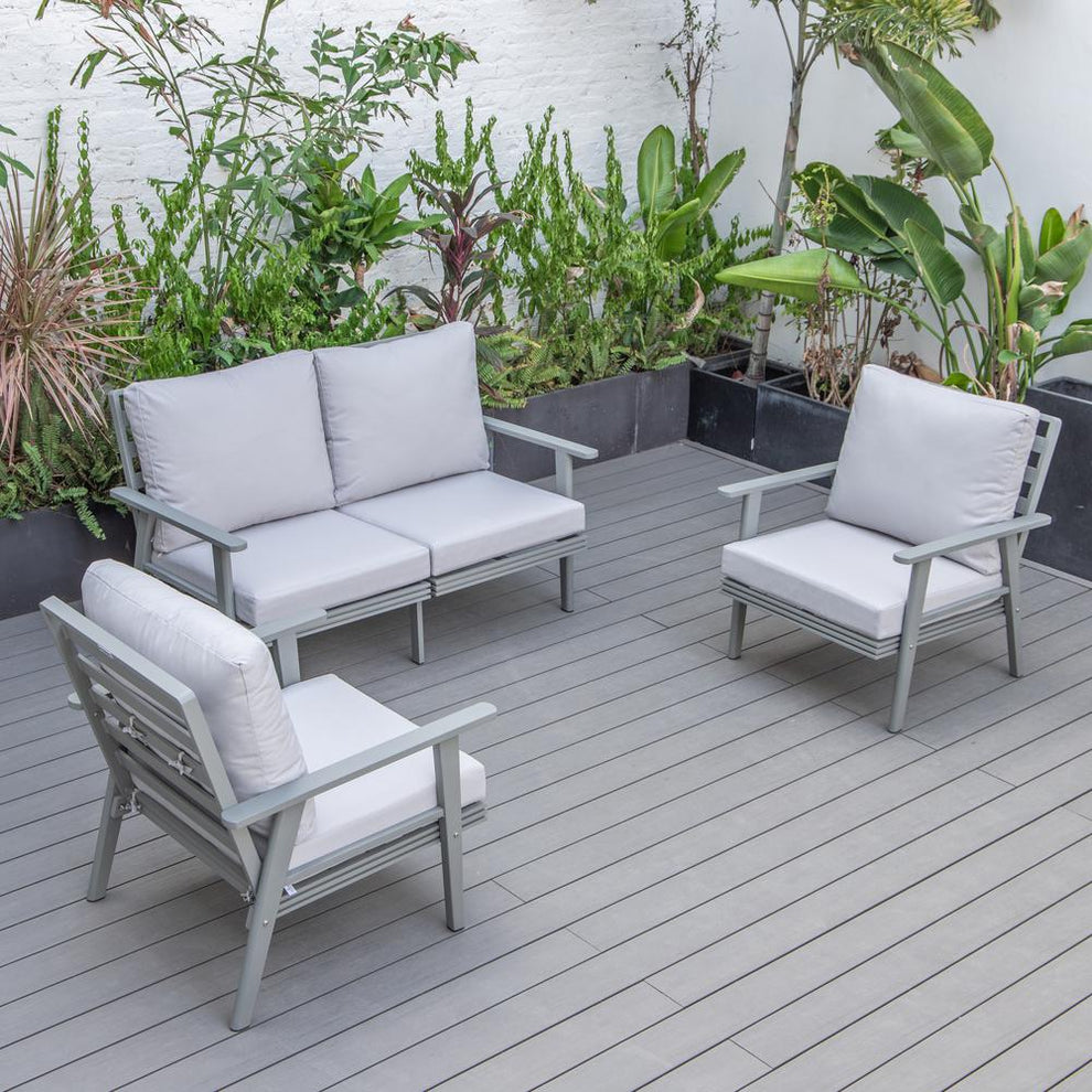 LeisureMod Walbrooke Modern 3-Piece Outdoor Patio Set with Grey Aluminum Frame | Outdoor Sofas, Loveseats & Sectionals | Modishstore - 52