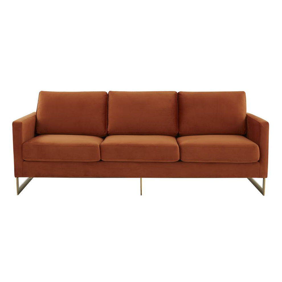 LeisureMod Lincoln Modern Mid-Century Upholstered Velvet Sofa with Gold Frame | Sofas | Modishstore - 26