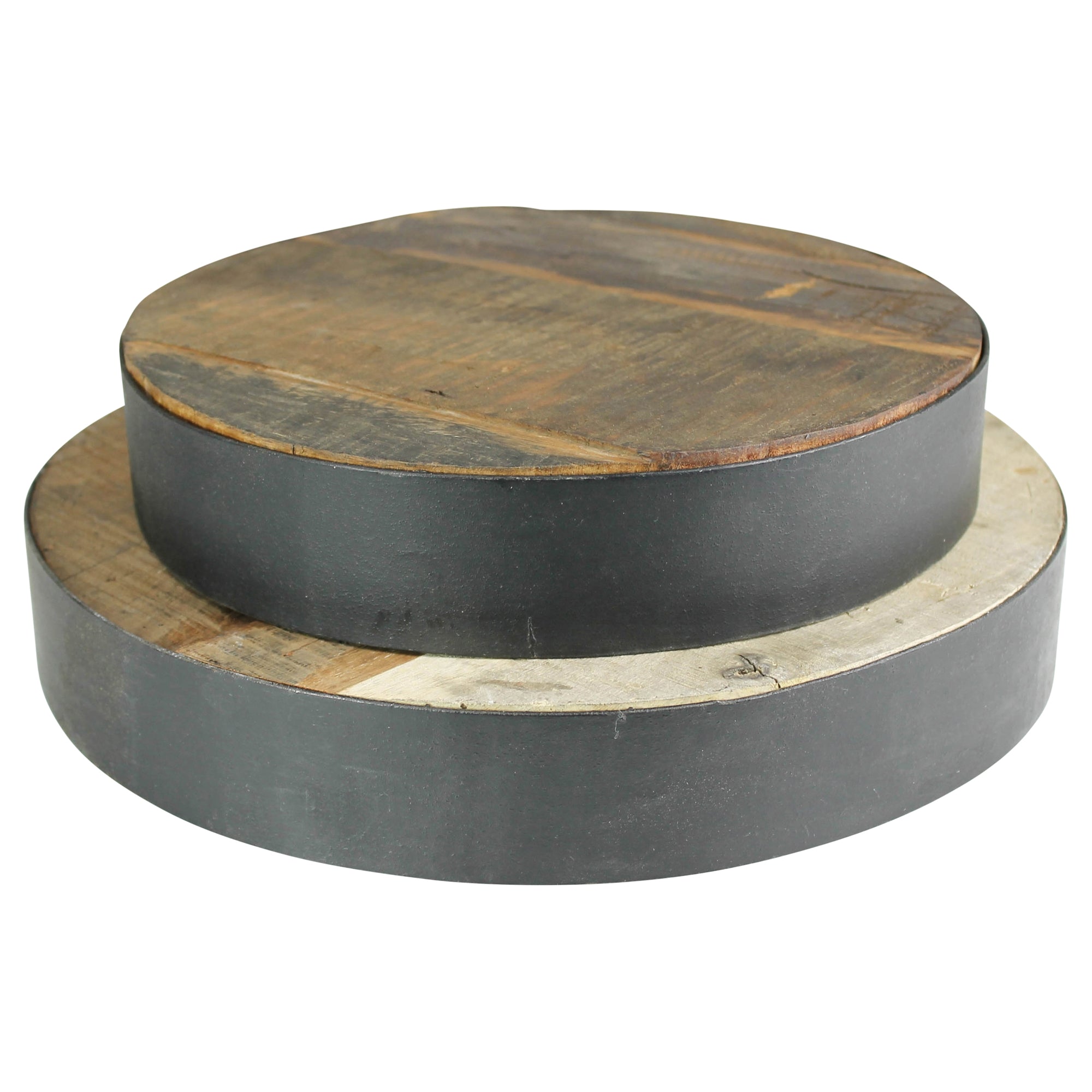 Newton Round Riser with Iron Band, ReclaiMedium Wood - Small Set Of 2 ...