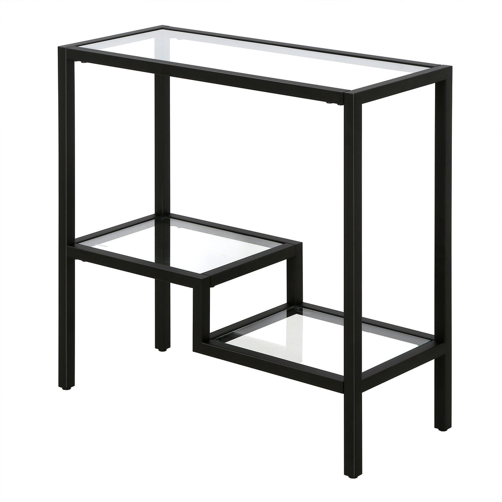 Black Glass And Steel Coffee Table With Three Shelves By Homeroots | Coffee Tables | Modishstore - 9